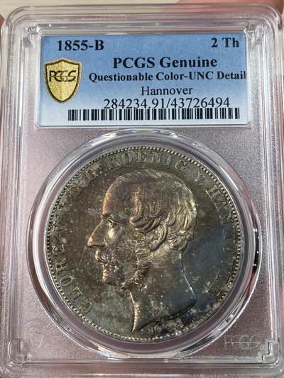 万国钱币拍卖第053期【万国秋季大拍上●周五周六两场连拍】 - PCGS UNCD 1855年汉诺威狮马流通2泰勒 早期少见年份酱彩