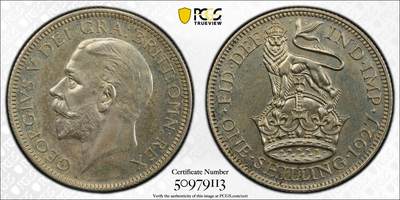 博洋堂世界钱币拍卖第143期（全场包邮） - PCGS PR65 英国1927年乔治五世1先令精制银币，背面卡槽有小磕