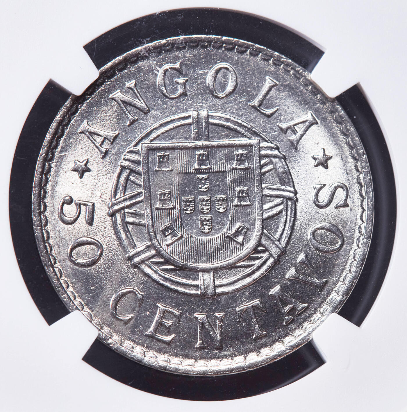 【俄甄集藏】2025年(044)11-12星期三晚 19:30 全场包邮 葡属安哥拉1923年女神版50分镍币，NGC AU58，原光品相，该版最大面值