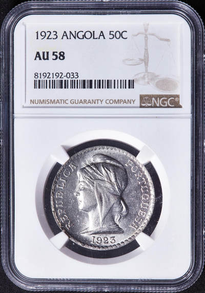 【俄甄集藏】2025年(044)11-12星期三晚 19:30 全场包邮 - 葡属安哥拉1923年女神版50分镍币，NGC AU58，原光品相，该版最大面值