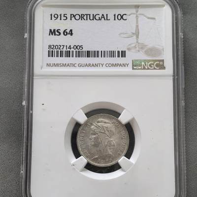 道一币馆币章第一百五十一场 - NGC MS64 葡萄牙1914年谷物女神10分银币