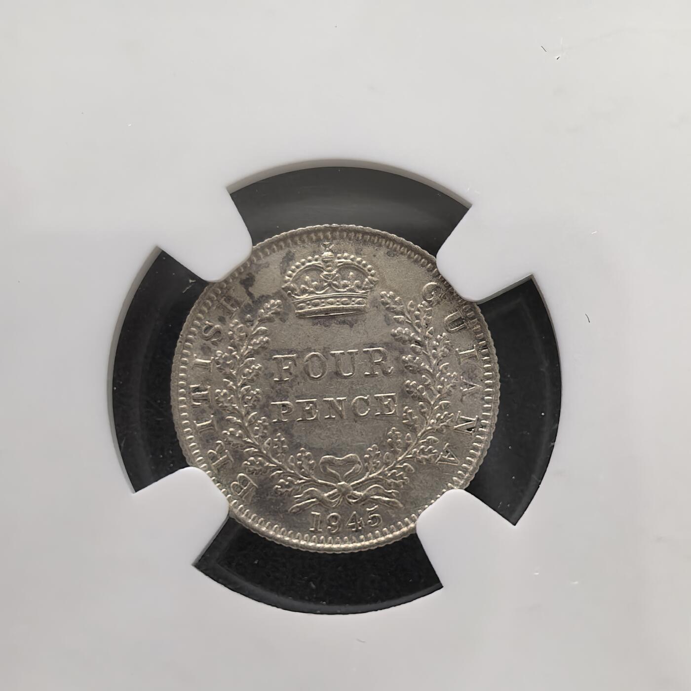道一币馆币章第一百五十一场 NGC UNC 英属圭亚那1945年4便士银币