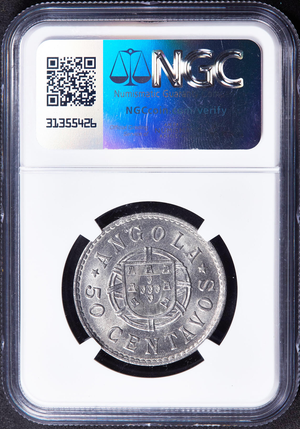 【俄甄集藏】2025年(044)11-12星期三晚 19:30 全场包邮 葡属安哥拉1923年女神版50分镍币，NGC AU58，原光品相，该版最大面值