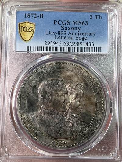 万国钱币拍卖第053期（万国秋季大拍●上） - PCGS MS63 1872年德国萨克森金婚2泰勒 经典2T关门品种 醇厚黑彩包浆状态难得