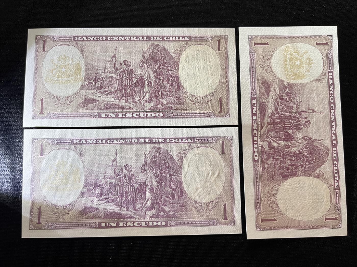 咖啡豆•收藏 2025年Oct_23th世界各国纸币拍卖 3枚 智利 1964年 1埃斯库多 全新UNC 外国纸币