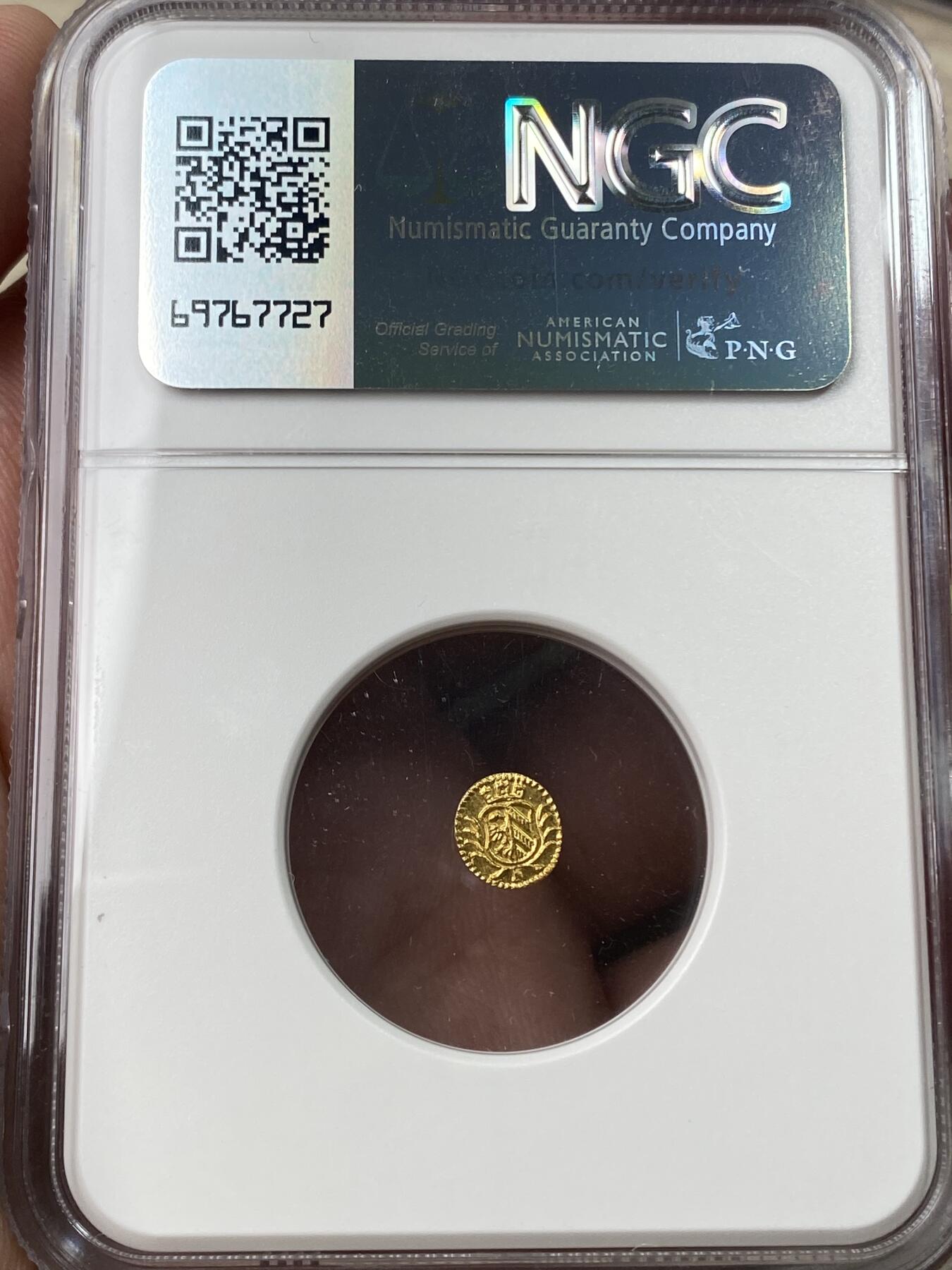 万国钱币拍卖第053期【万国秋季大拍下●周五周六两场连拍】 NGC MS65 1700年左右德国纽伦堡金羊毛1/16杜卡特金币 0.24G 小中见大的BU级别金币 纤毫毕现的顶级德系精工 典藏级品质
