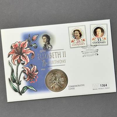 ＜小葵钱铺＞第63期·克朗币-套币-银币场·满200包邮，不寄存·20号发货 - 〈邮币封〉奥尔德尼岛1996年女王诞辰70周年5镑克朗型纪念币