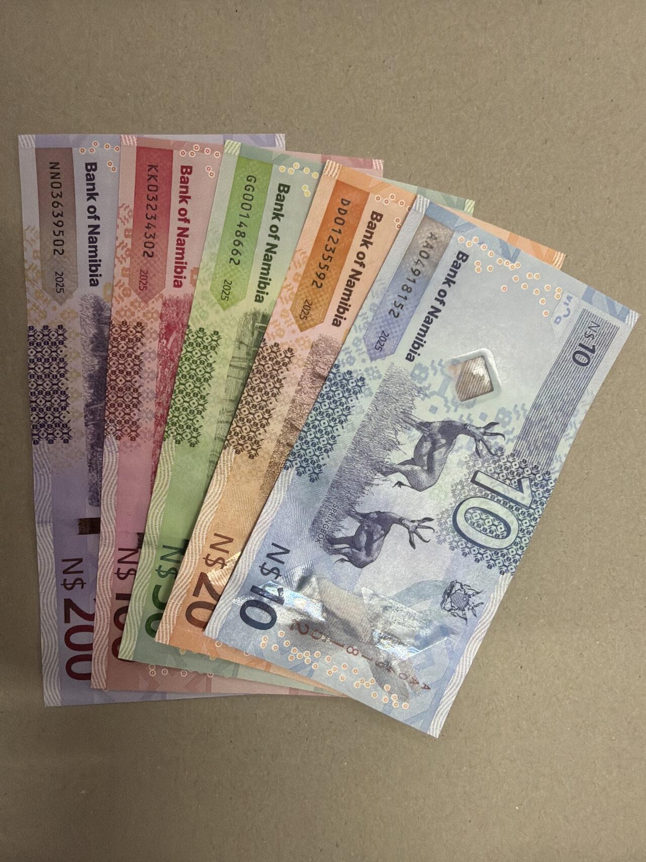 新版2025年纳米比亚10-200元套币（尾一同套币） 尾2