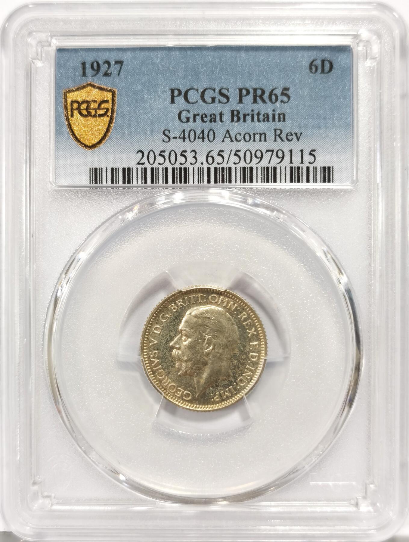博洋堂世界钱币拍卖第143期（全场包邮） PCGS PR65 英国1927年乔治五世6便士精制银币