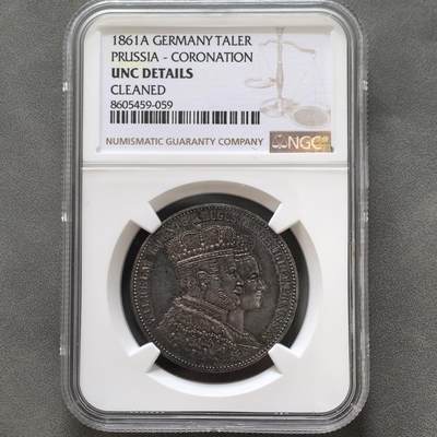 道一币馆币章第一百五十一场 - NGC UNC 普鲁士德国1861年威廉一世加冕1泰勒银币