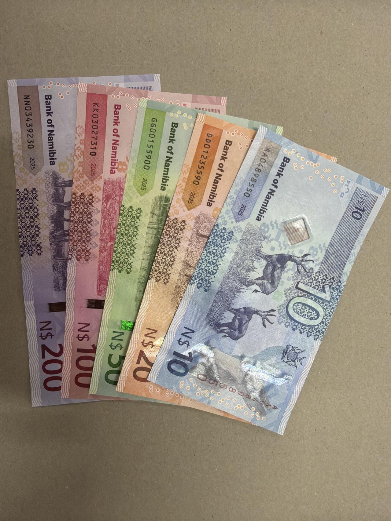 新版2025年纳米比亚10-200元套币（尾一同套币） 尾0