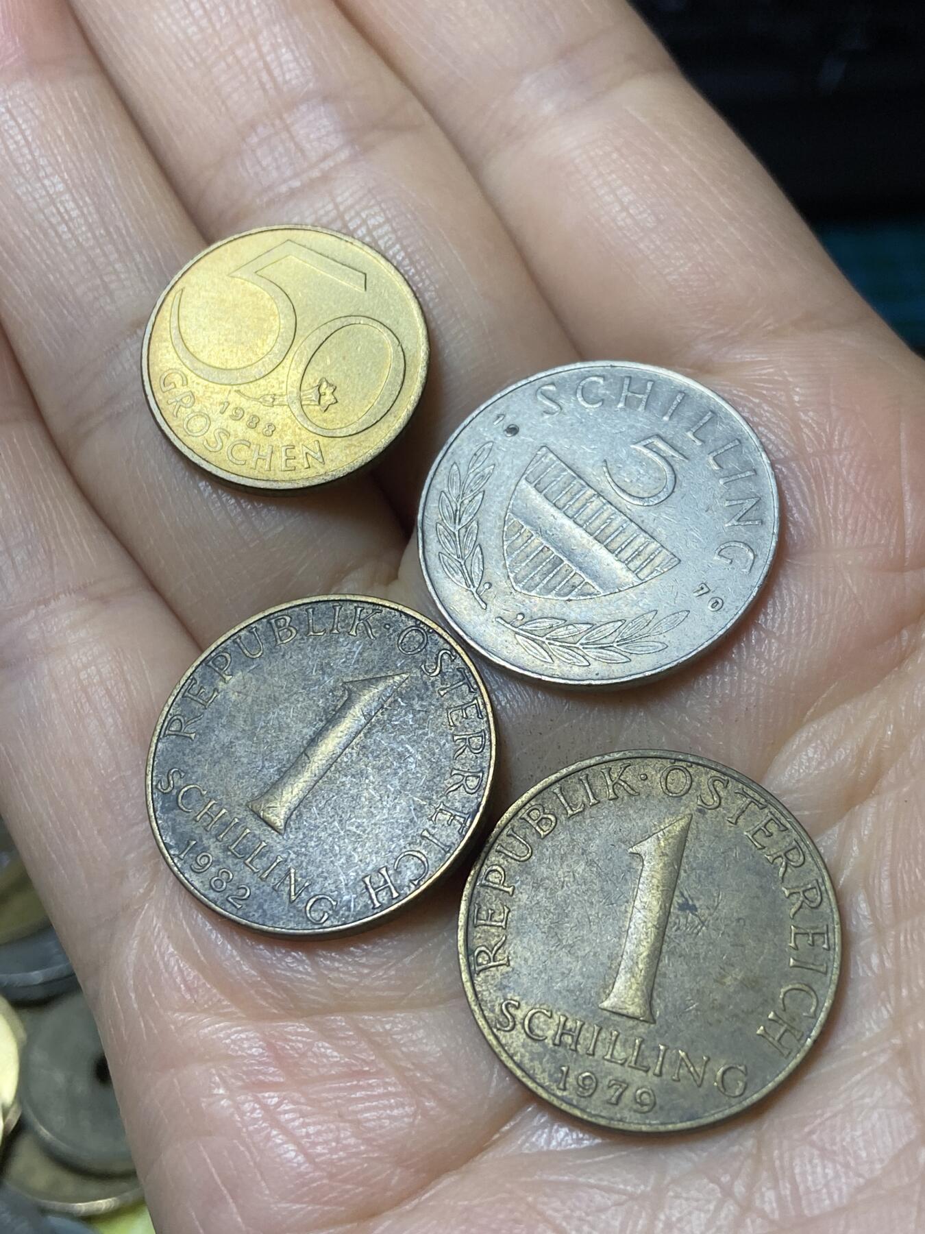 2025年第一百一十一场(总第一百三十七场）外国好品散币(免佣金) 奥地利🇦🇹4枚：1988年50格罗申，1970年5先令，1982年1先令，1979年1先令