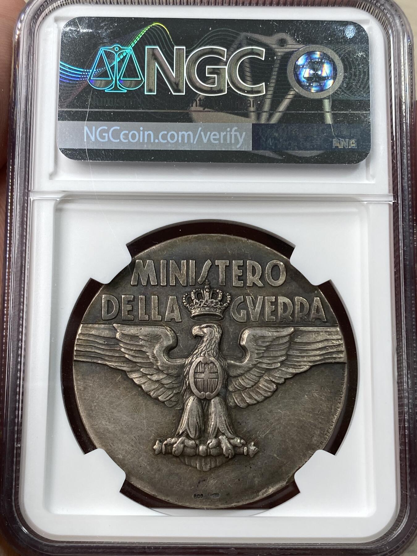 万国钱币拍卖第053期【万国秋季大拍下●周五周六两场连拍】 NGC AUD 1935年意大利纪念战争20周年银章 罗马式浮雕感罕见 32.11MM 39.8G