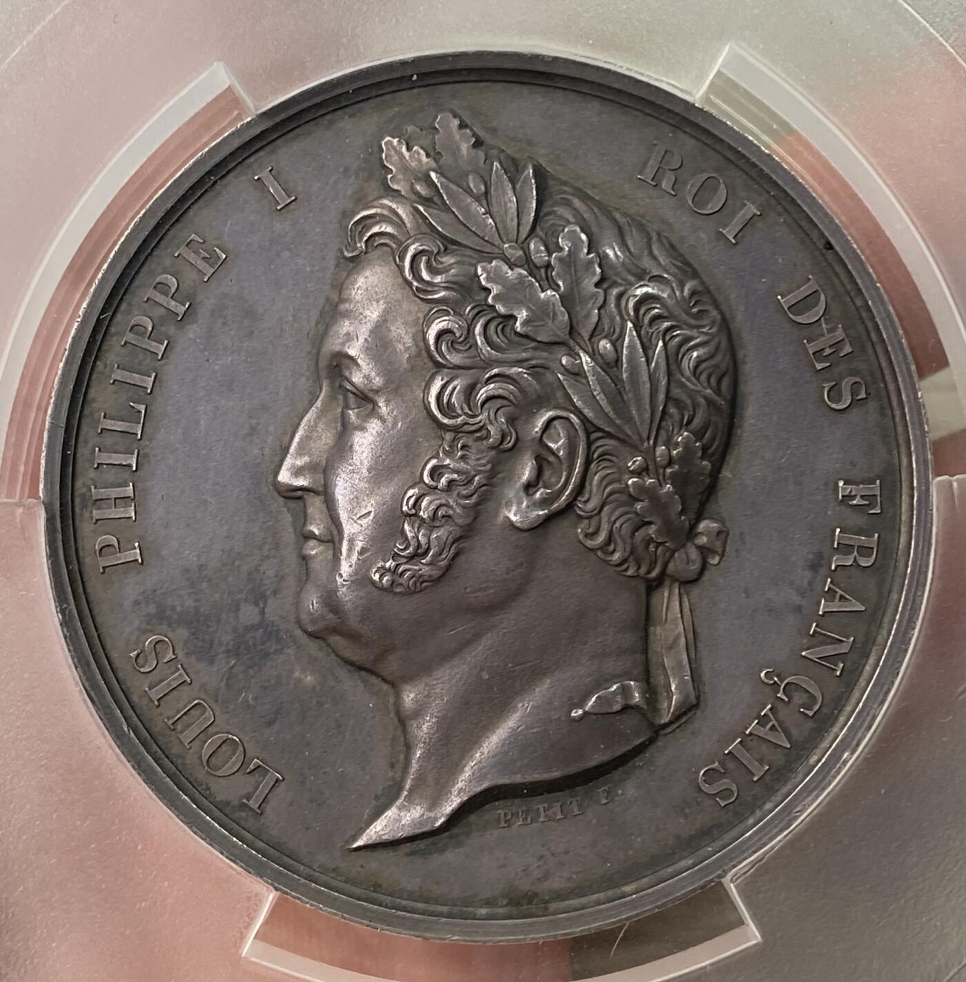 万国钱币拍卖第053期【万国秋季大拍上●周五周六两场连拍】 PCGS SP63 1845年法国路易·菲利普一世纪念众议院议会大银章 欧洲古典高浮雕大银章 罕见品种 52.5MM 71.28G大规格 PC唯一冠军