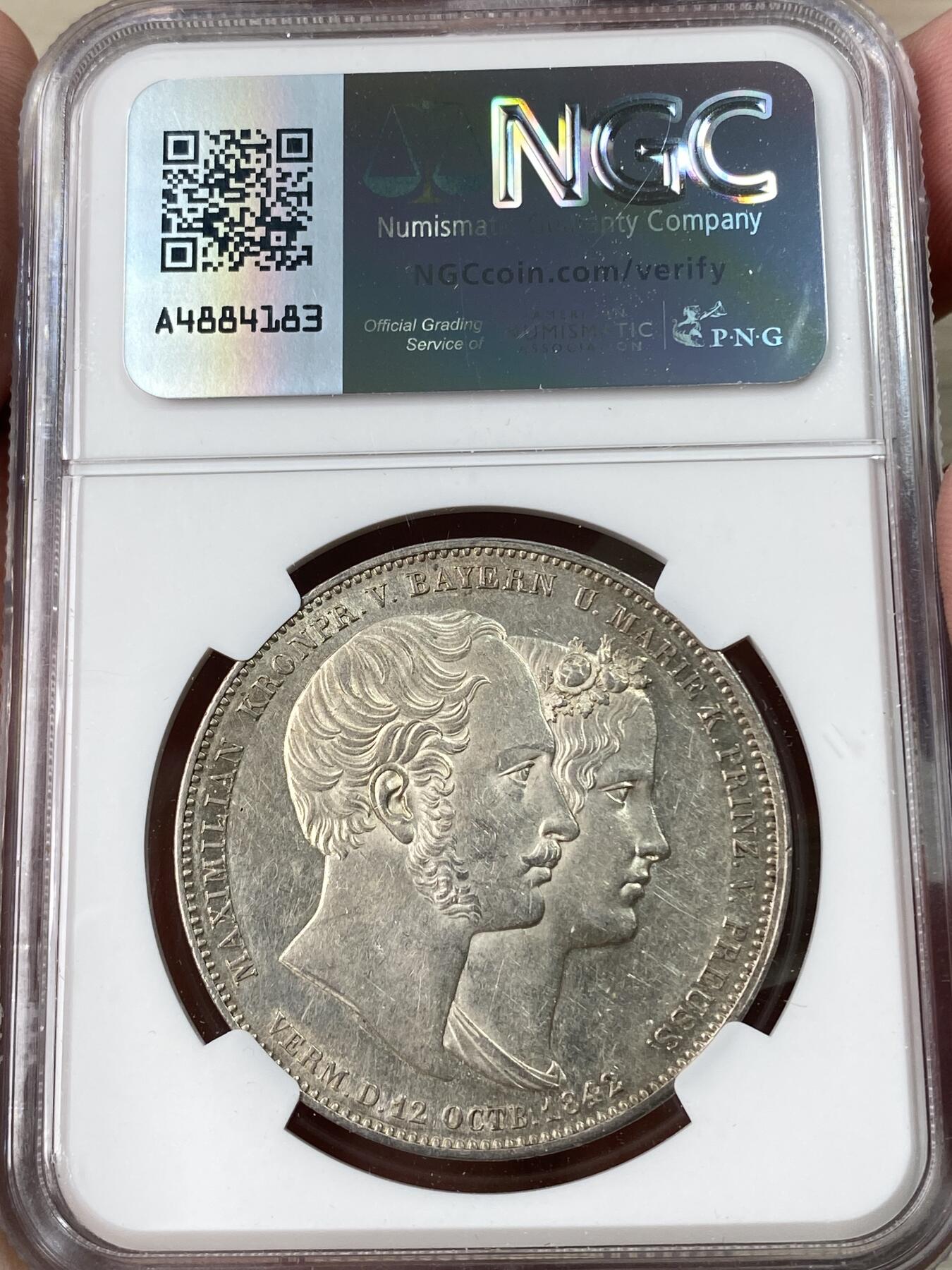 万国钱币拍卖第053期【万国秋季大拍下●周五周六两场连拍】 NGC MS60 1842年德国巴伐利亚路德维希一世皇太子大婚纪念历史2泰勒 经典历史泰勒系列 银霜淡包浆