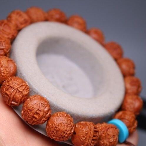 听雨轩（36） 苏州园林风景 龙纹桃核雕 矮桩正圆小核桃手串1.2*20颗