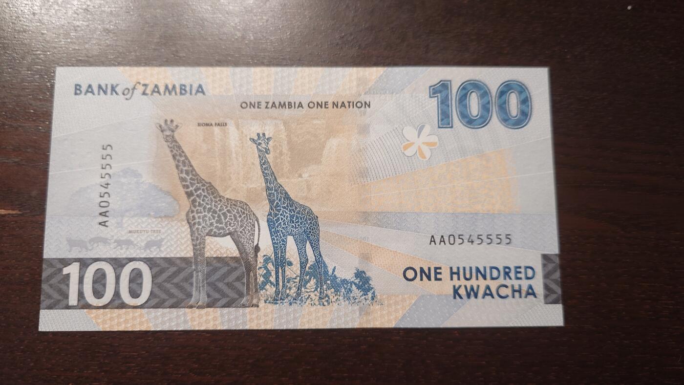 世界钱币～微拍第209期暨2025年第49期  新货（卖剩）专场 2025年赞比亚100 首发AA冠全新绝品狮子号0545555