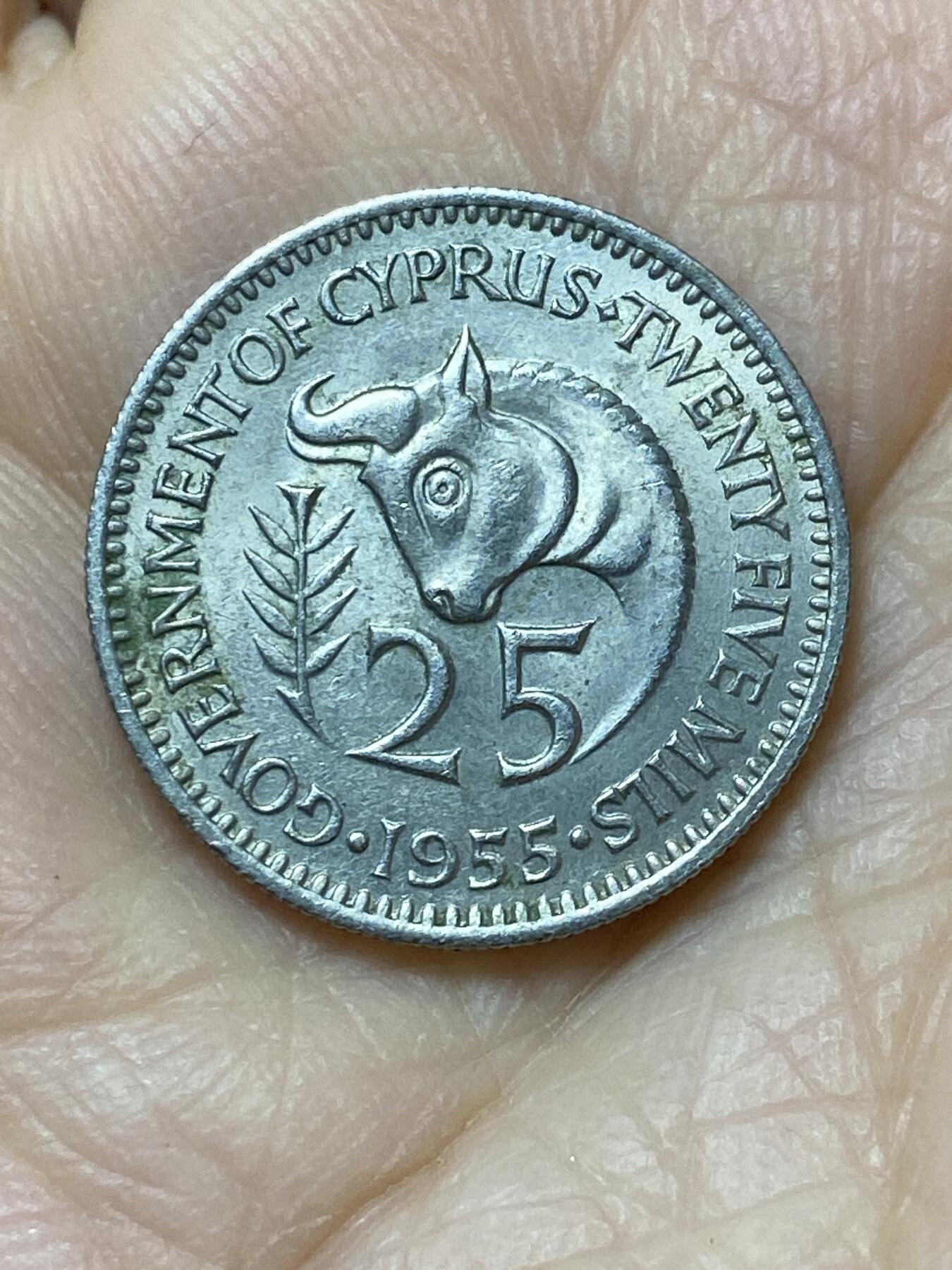 2025年第一百一十二场(总第一百三十八场）外国好品散币(免佣金) 原光好品–英属塞浦路斯1955年25米尔(伊丽莎白二世青年带冠)