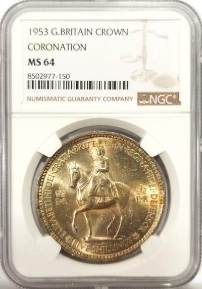 博洋堂世界钱币拍卖第143期（全场包邮） - NGC MS64 英国1953年伊丽莎白二世登基纪念克朗，带彩少见