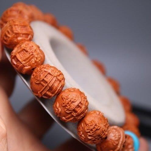 听雨轩（36） 苏州园林风景 龙纹桃核雕 矮桩正圆小核桃手串1.2*20颗