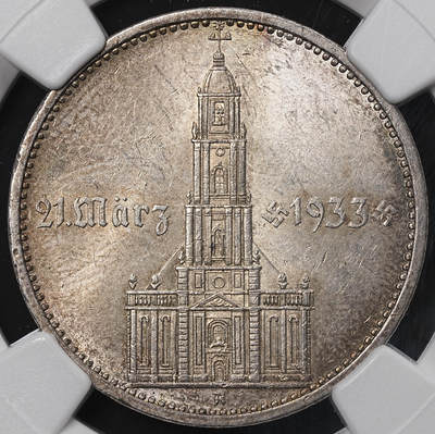 修遠堂世界钱币第八十九期 - NGC MS62 1934年德国教堂5马克银币 A厂铭 加字