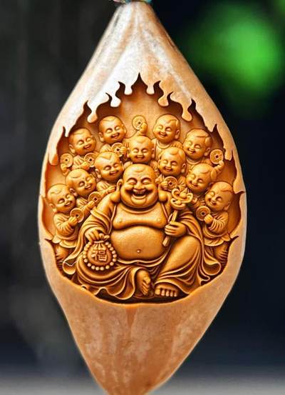 听雨轩（21） - 橄榄核雕 2.0百子福袋弥勒 单粒2.0*3.8