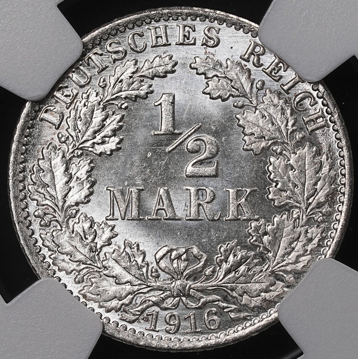 修遠堂世界钱币第八十九期 NGC MS67 1916年德国1/2马克银币 A厂铭 