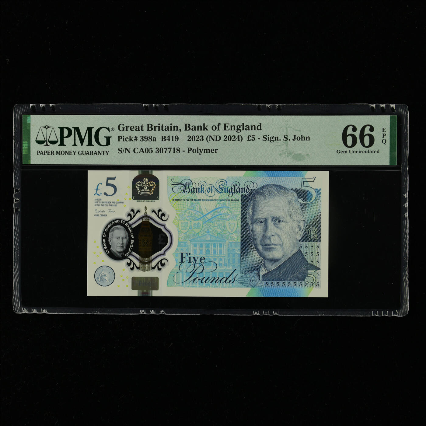 【亘邦集藏】第214期拍卖 2023年 英国5英镑 PMG 66EPQ CA05 307718