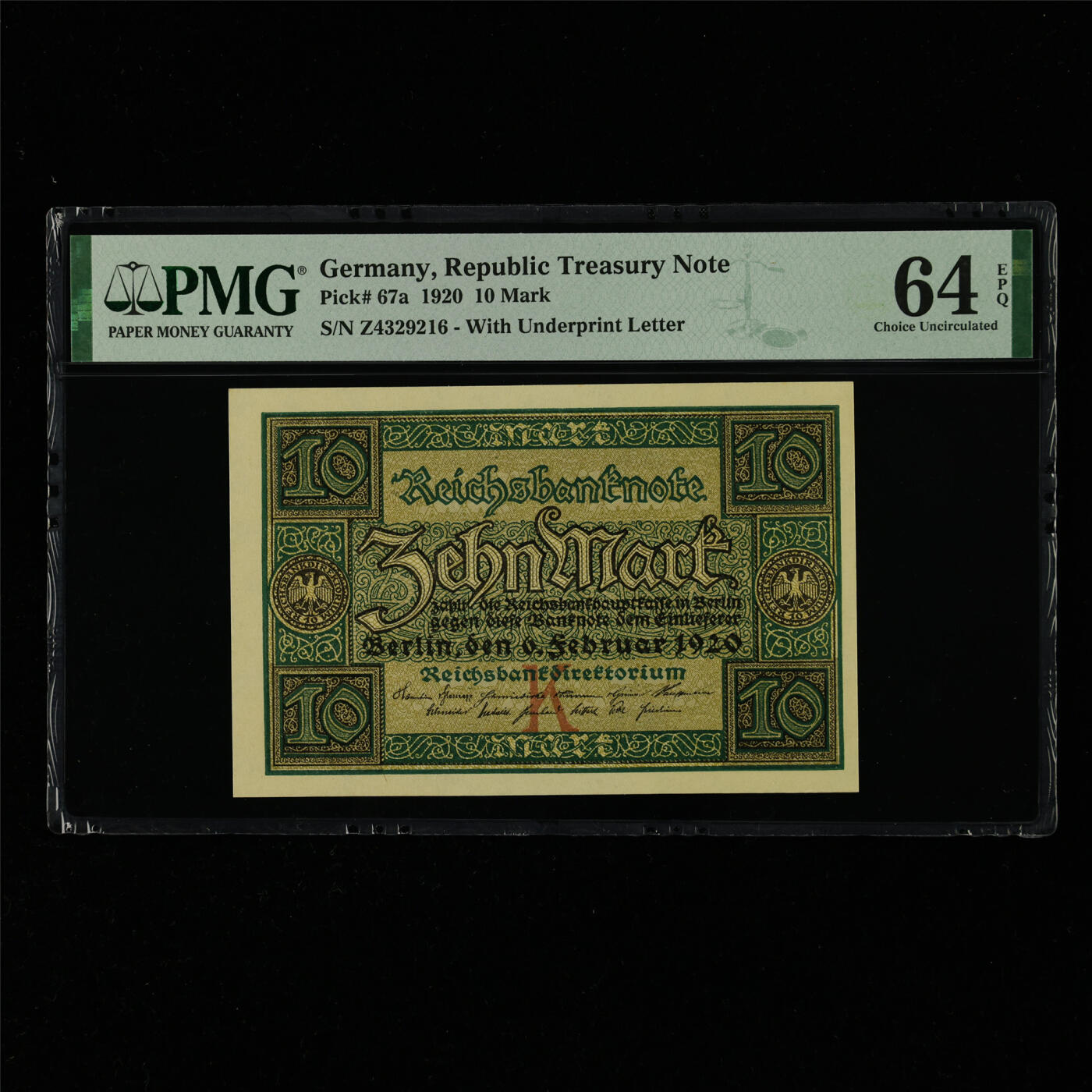 【亘邦集藏】第214期拍卖 1920年 德国10马克 PMG 64EPQ Z4329216