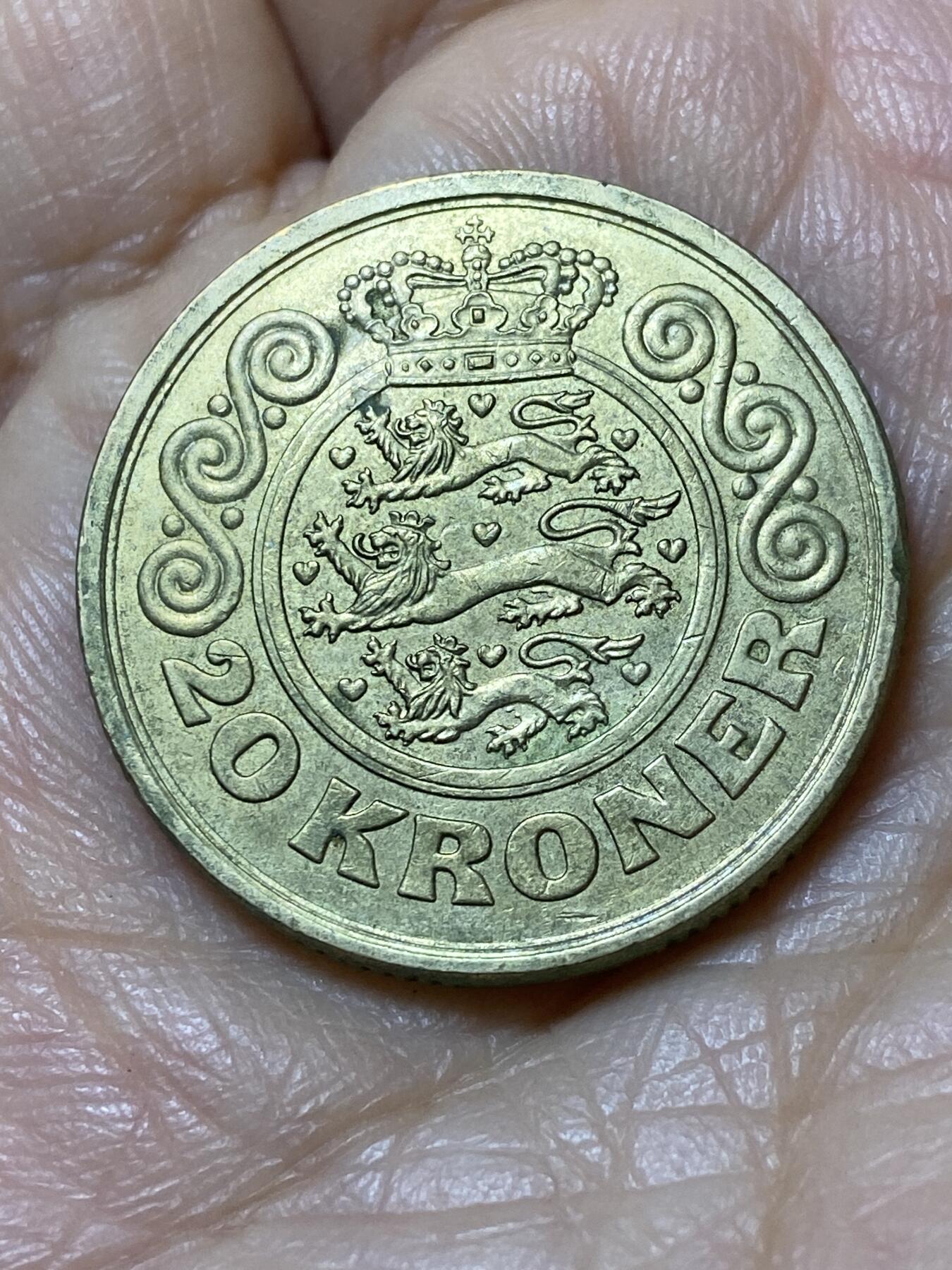 2025年第一百一十二场(总第一百三十八场）外国好品散币(免佣金) 丹麦🇩🇰1990年20克朗(玛格丽特二世时期，LG; JP; A版)