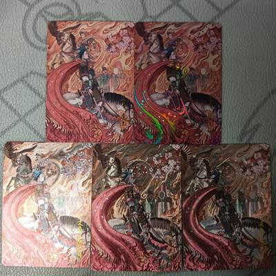 花开卡拍第43期（10月19号周日截拍，品控勿拍!!!拍品不寄存，运费5元，自制卡难免瑕疵，可能存在轻微撞角爆边等出厂瑕疵，品控介意勿拍！） - 百里卡牌 荡寇志特卡 冯涛绘扈三娘 5张（普卡，彩闪，粗闪，半粗，冷烫各1张）