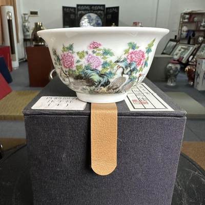 听雨轩  景德镇工艺美术大师作品专场 - 景德镇陶瓷 王锡良手工《百鹤迎春》压手杯/收藏/证书/礼盒