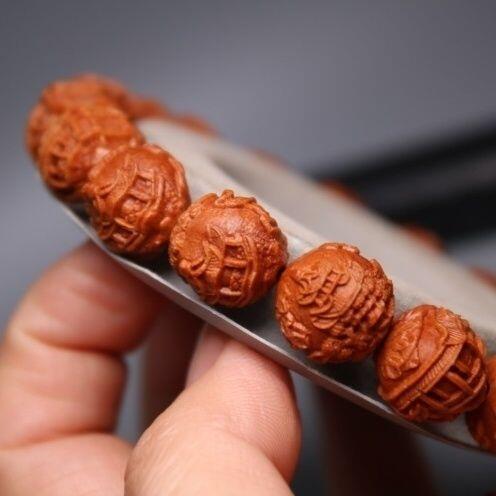 听雨轩（36） 苏州园林风景 龙纹桃核雕 矮桩正圆小核桃手串1.2*20颗