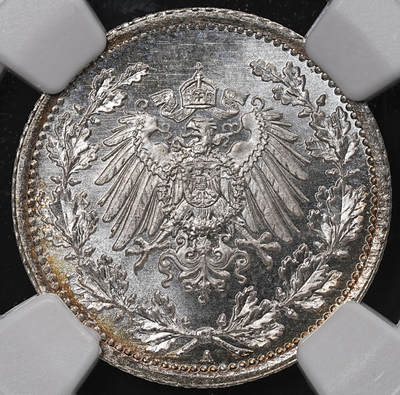 修遠堂世界钱币第八十九期 - NGC MS67 1914年德国1/2马克银币 A厂铭