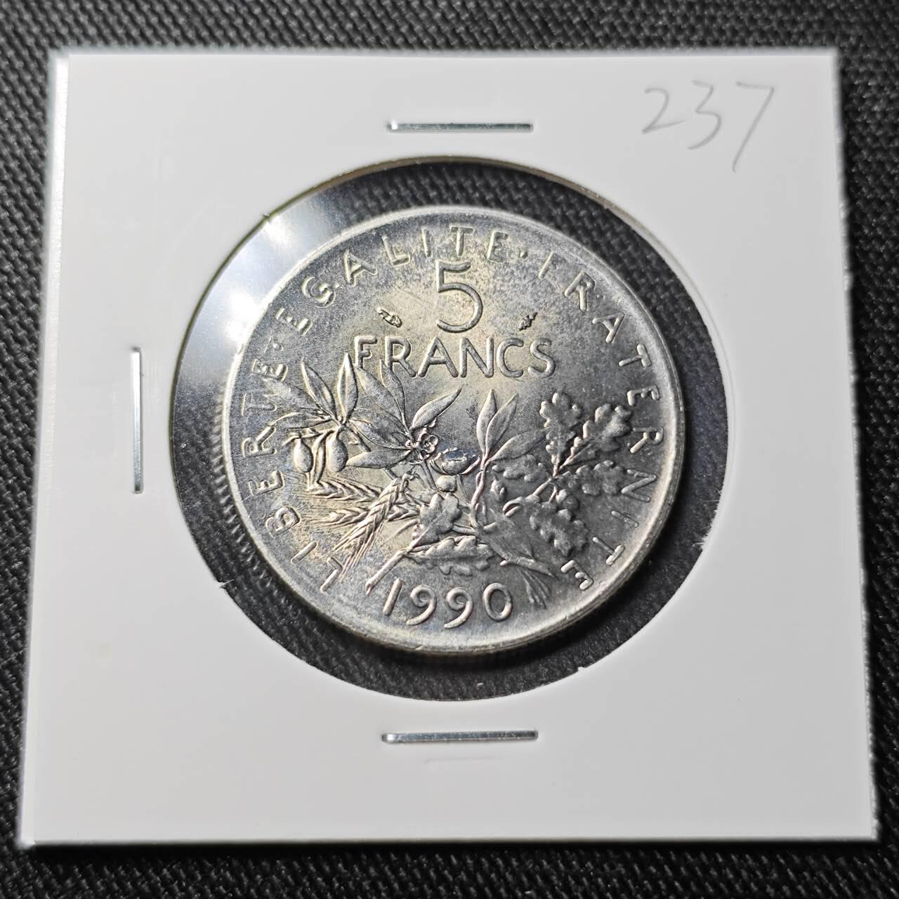 KK钱币收藏小铺  （套币 批量/好品散币 银币）专场  2月预留时间 周末发货 1990法国5法郎镍币 好品 