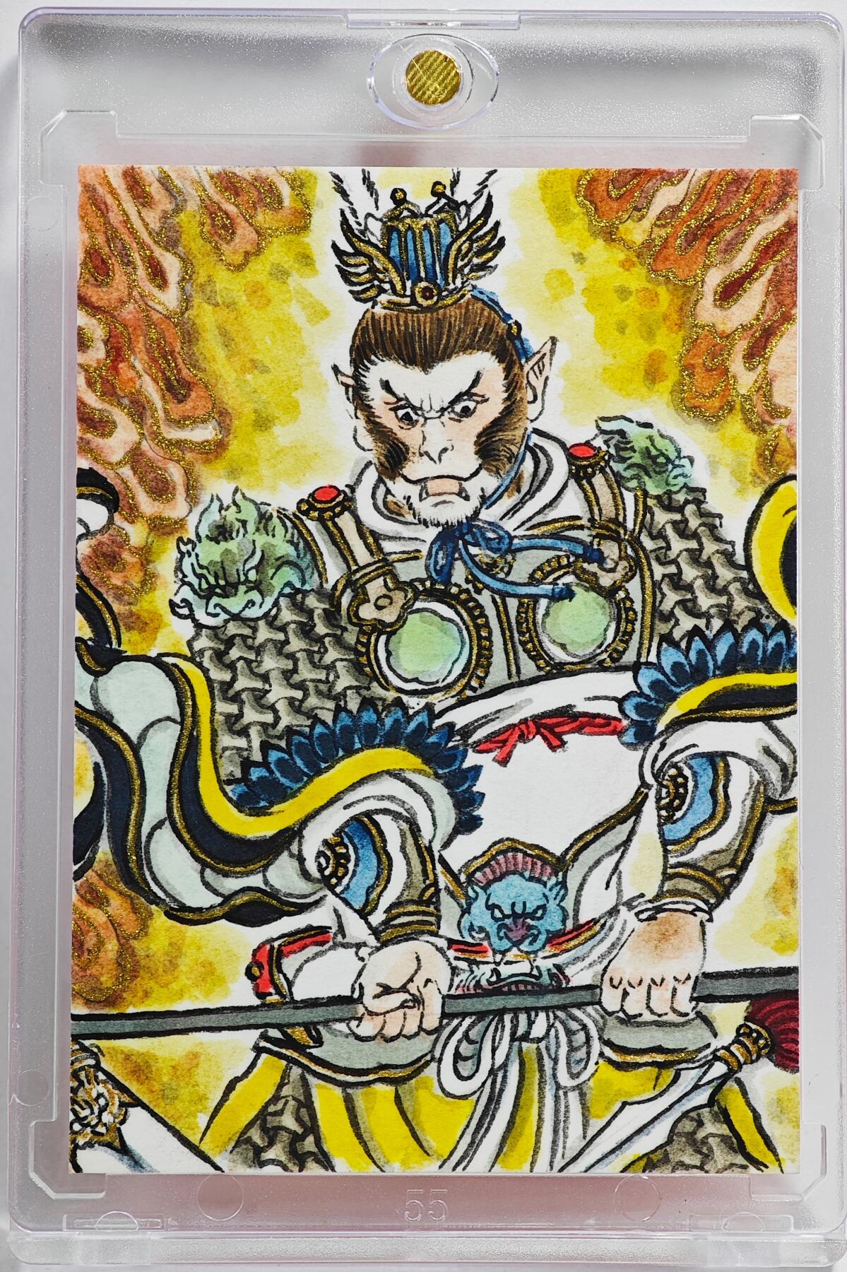 白泽拍卖卡牌手绘专场第26期（霜降天寒蝉噤语，风高夜冷桂留香） 2025 卢艺丰手绘卡 孙悟空  卢艺丰背简绘 卡砖封装