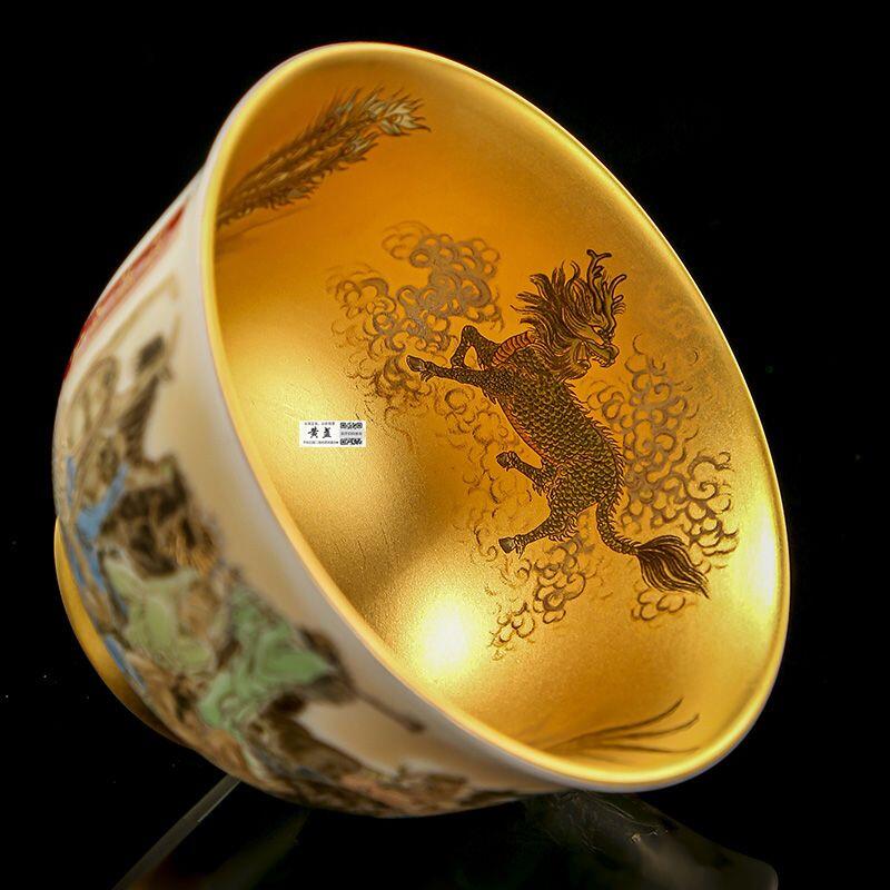 听雨轩（1）  古玩陶瓷专场 24k纯金内胆主人杯  大师手绘十八罗汉茶盏