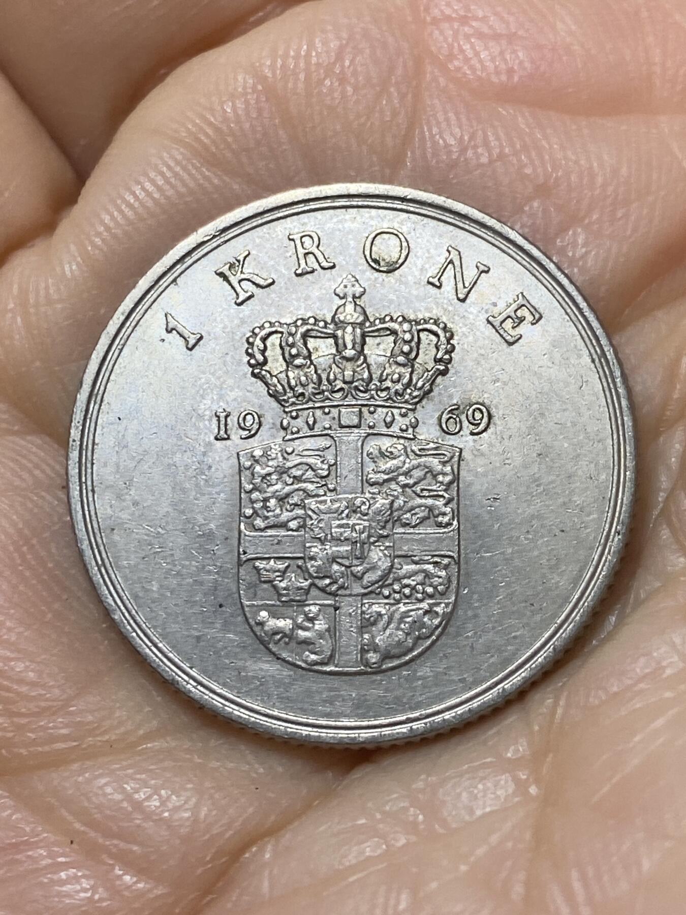 2025年第一百一十二场(总第一百三十八场）外国好品散币(免佣金) 丹麦🇩🇰1969年1克朗(弗雷德里克九世，C; S版)