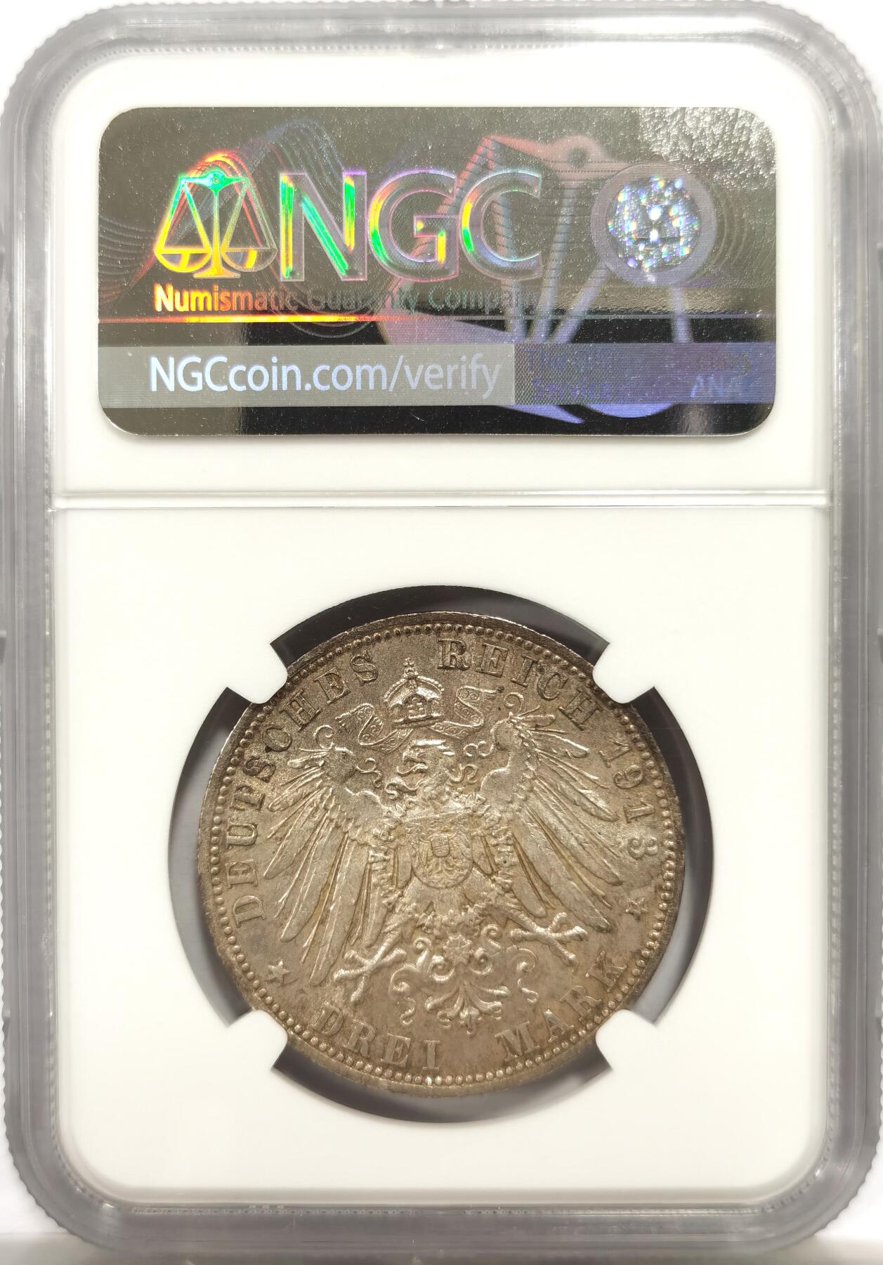 博洋堂世界钱币拍卖第143期（全场包邮） NGC MS63 德国巴伐利亚1913年奥托3马克银币