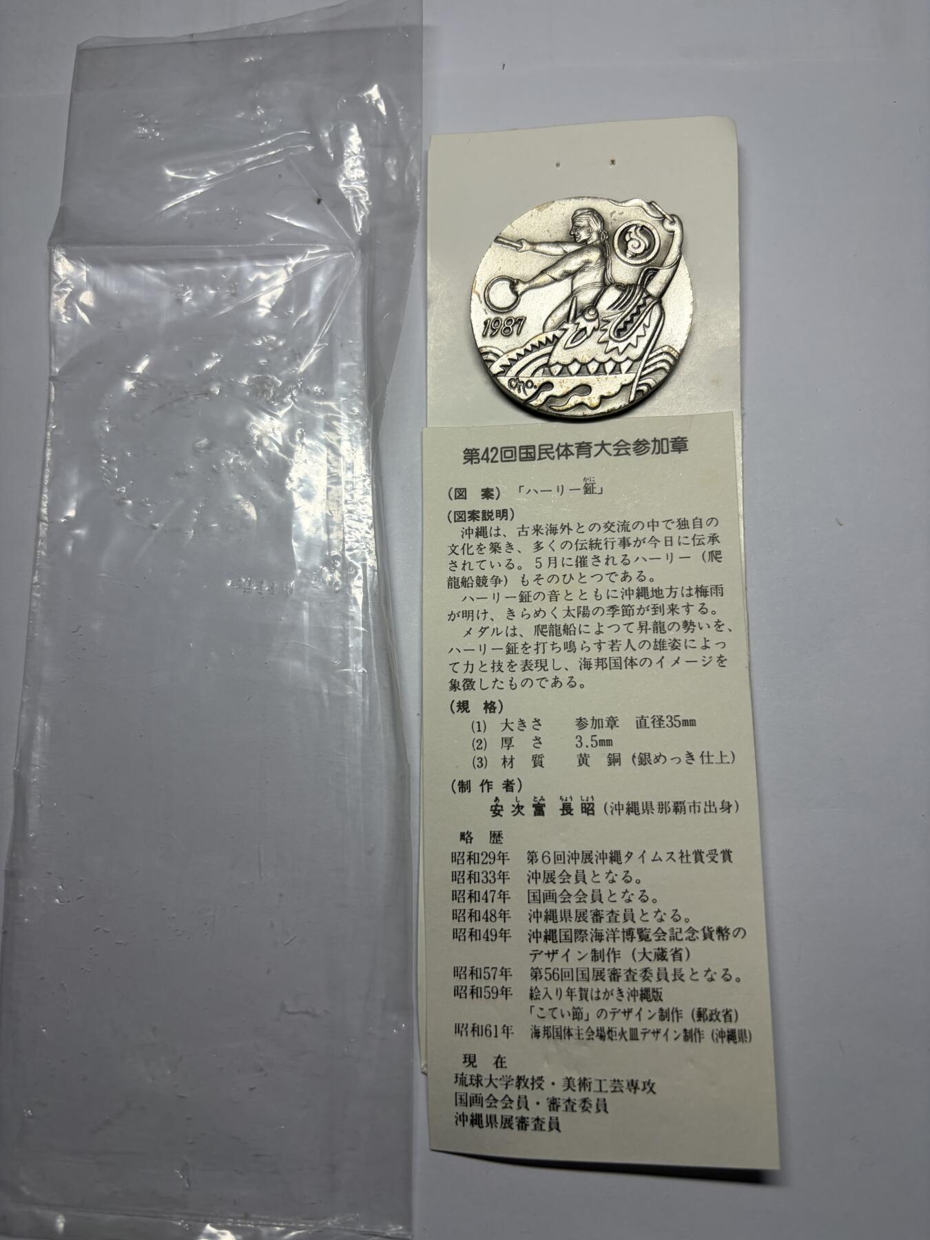 2025年集古藏今外币拍卖第九期-第9场—（总第279拍），可以寄存60天，满160元包邮。 原袋黄铜镀银1987年第42回国民体育参加纪念章