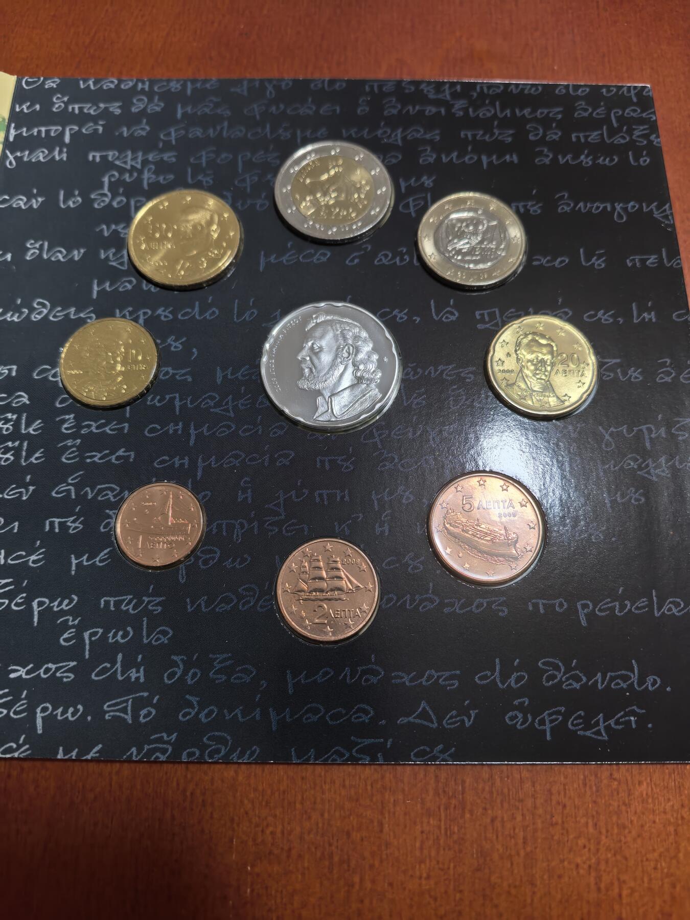 长老汇蛇年精选第六十二场拍卖 2009希腊雅尼欧元9枚套，卡装，含同主题5欧元银币1枚，5000枚