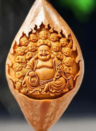 听雨轩（36） - 橄榄核雕 2.0百子手串弥勒 单粒 2.0*3.8