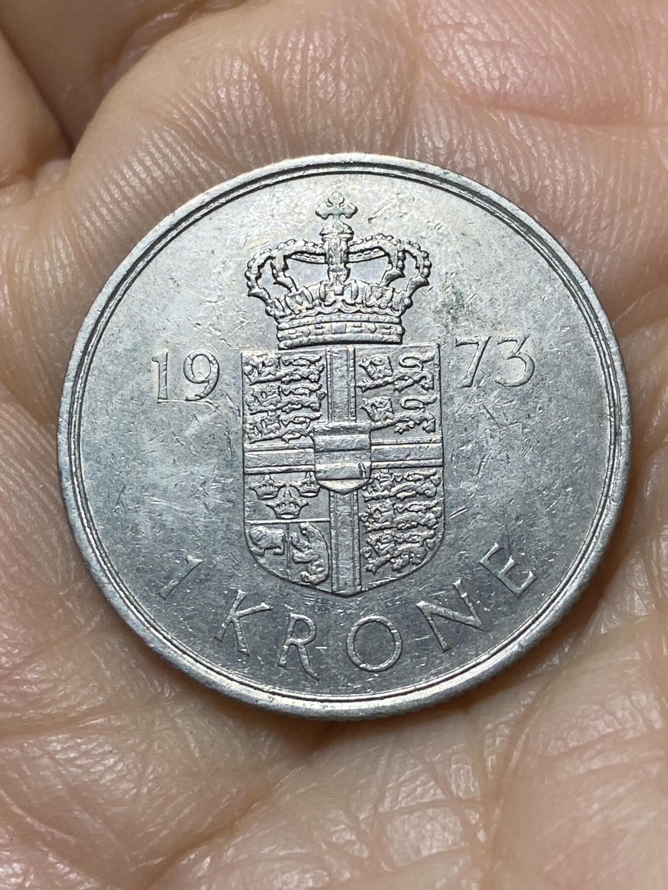 2025年第一百一十二场(总第一百三十八场）外国好品散币(免佣金) 丹麦🇩🇰1973年1克朗(玛格丽特二世，S; B版首发年)