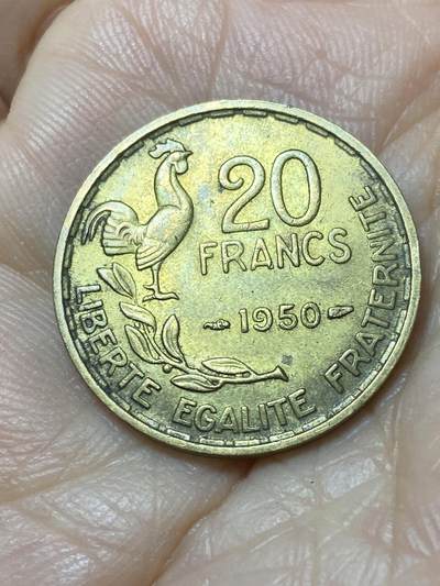 2025年第一百一十二场(总第一百三十八场）外国好品散币(免佣金) - 较少见–法兰西第四共和国1950单年份20法郎(头像后双排字版)