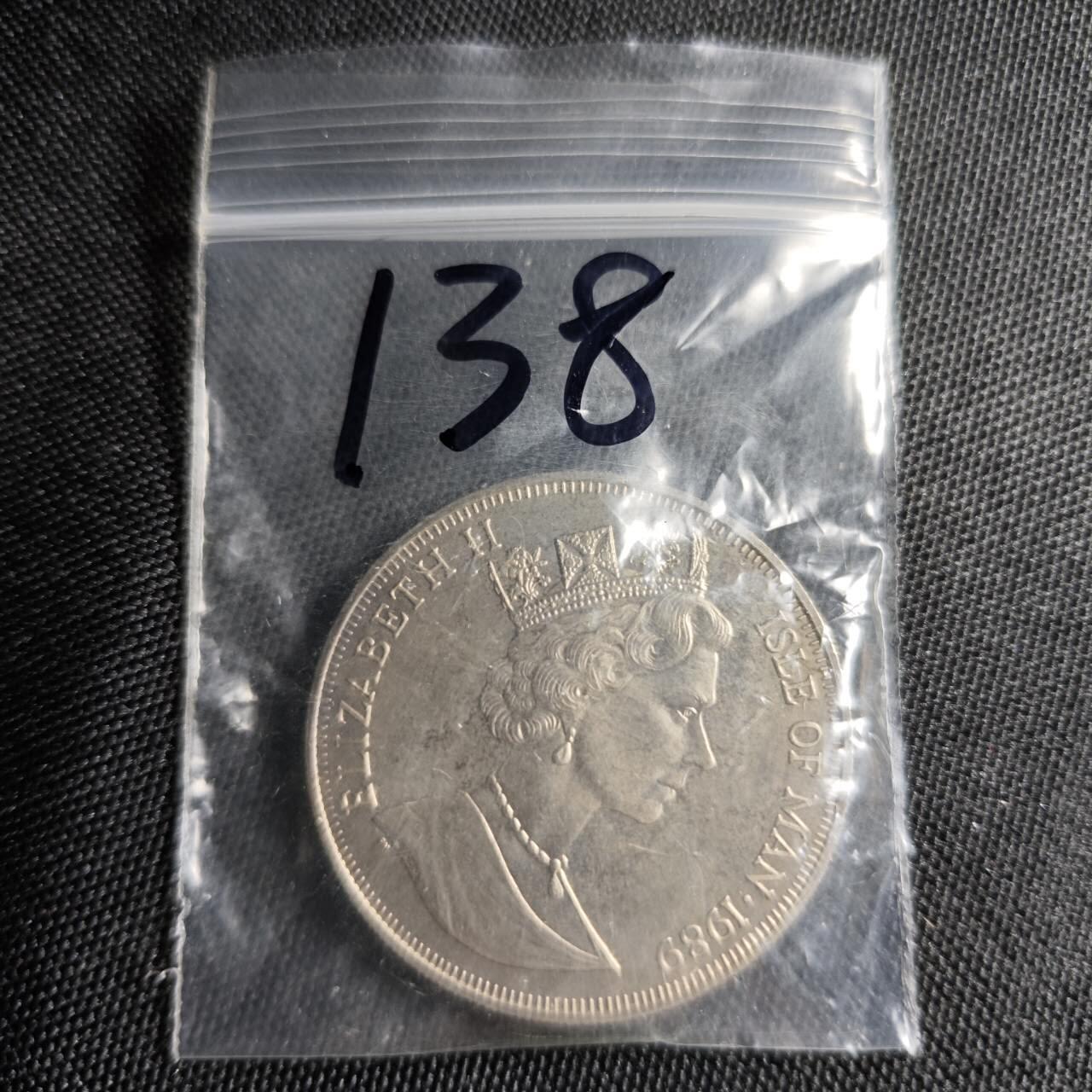 KK钱币收藏小铺  （套币 批量/好品散币 银币）专场  2月预留时间 周末发货  1989马恩岛1克朗纪念币 猫