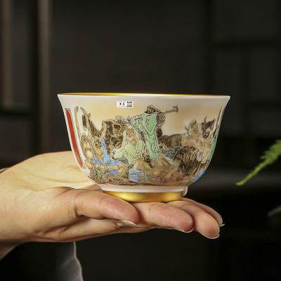 听雨轩（1）  古玩陶瓷专场 - 24k纯金内胆主人杯  大师手绘十八罗汉茶盏
