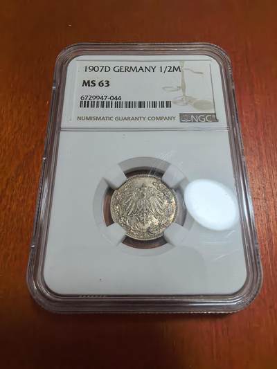 长老汇蛇年精选第六十二场拍卖 - 1907D 德国1/2马克银币，NGC MS63