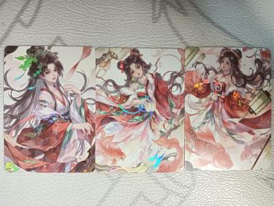 花开卡拍第43期（10月19号周日截拍，品控勿拍!!!拍品不寄存，运费5元，自制卡难免瑕疵，可能存在轻微撞角爆边等出厂瑕疵，品控介意勿拍！） - 墨卡牌 情人节特卡 3张 彩闪
