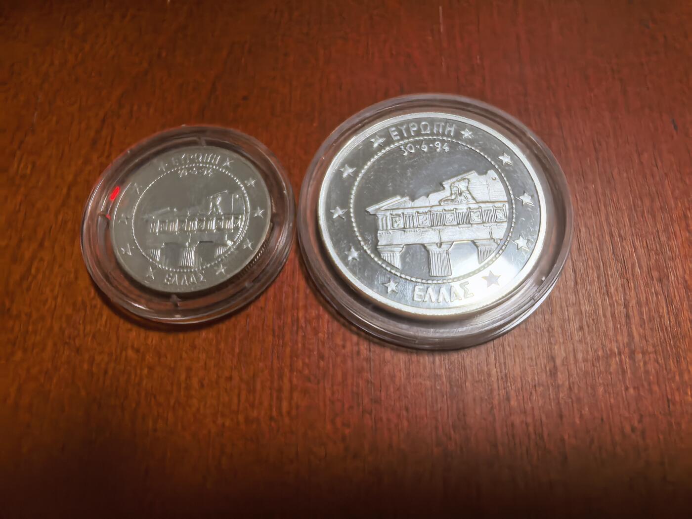 长老汇蛇年精选第六十二场拍卖 珍稀币！1994希腊雅典卫城10+25埃居精制银币2枚套，38克999银，盒证全，2000套