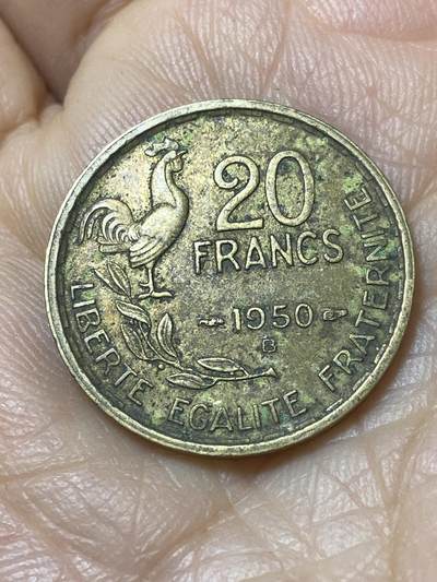 2025年第一百一十二场(总第一百三十八场）外国好品散币(免佣金) - 法兰西第四共和国1950年20法郎(首发年，4 plumes–4羽版)